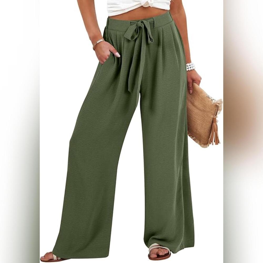 Women's Olive Wide-Leg Tie-Waist Capris